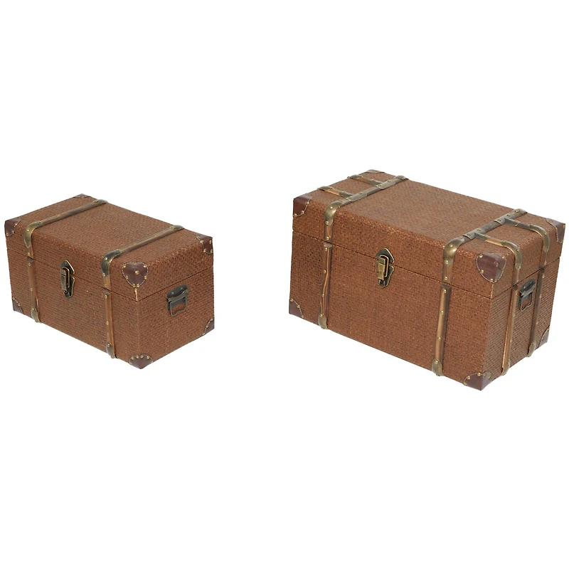 Brown Inspired Trunk with Latches & Leather Accent Set 