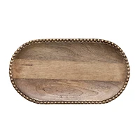 Hello Honey® 16" Hand-Carved Mango Wood Tray with Wood Beads