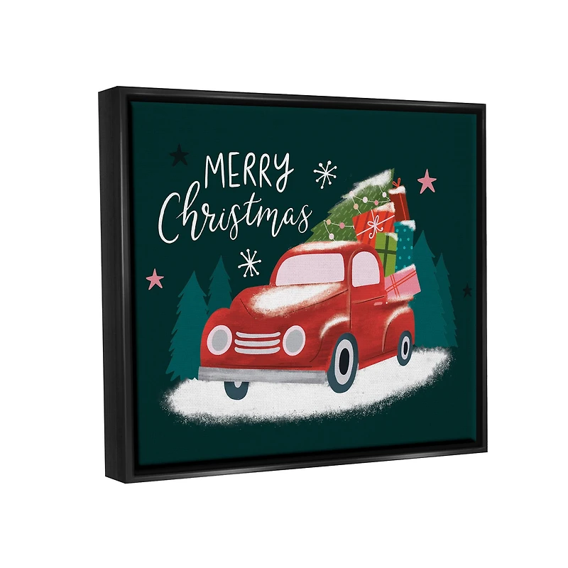 Stupell Industries Merry Christmas Gifts Truckload Framed Floater Canvas Wall Art