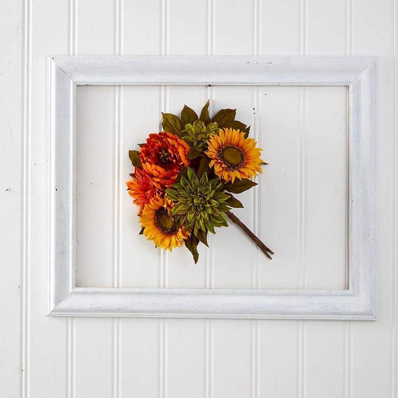 16" Orange Peony, Green Dahlia & Yellow Sunflower Bush, 2ct.