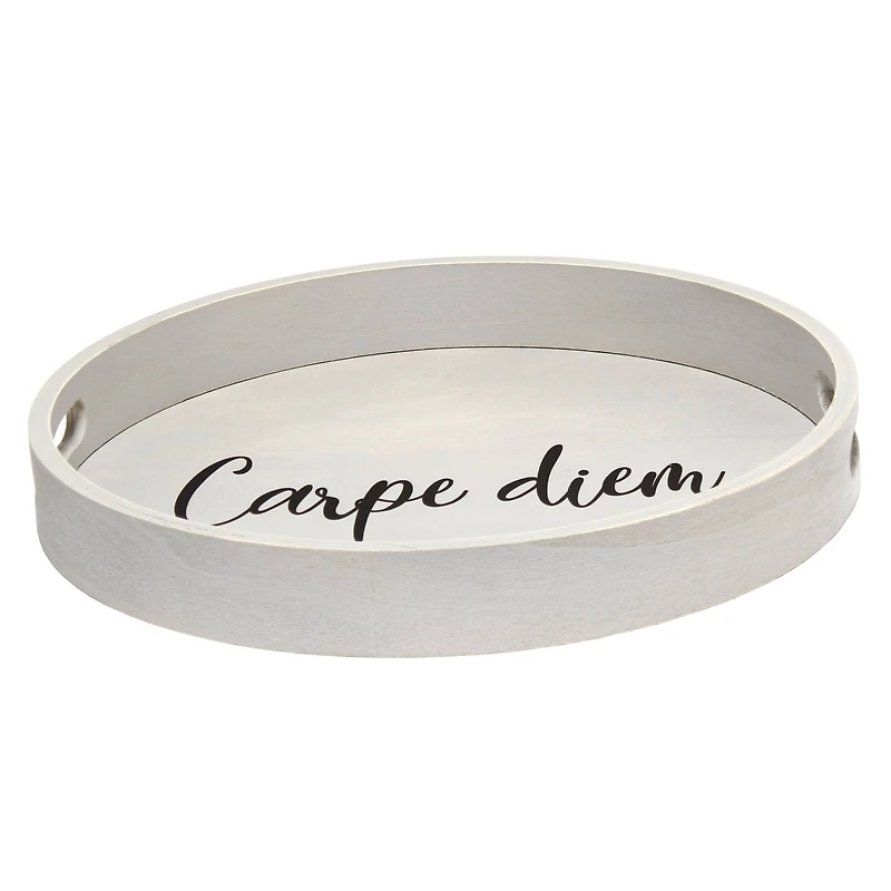 Elegant Designs™ 13.8" Round Carpe Diem Serving Tray with Handles