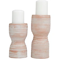 Whitewashed Ribbed Terracotta Candle Holder Set