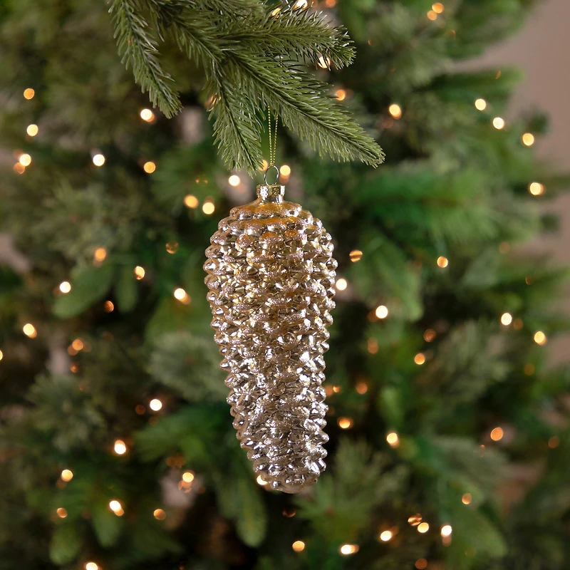 7.5" Gold Pinecone Glass Christmas Ornament