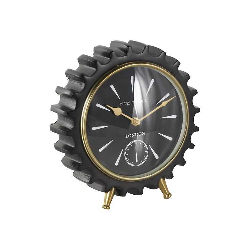 Black Aluminum Gear Clock with Gold Hands and Legs