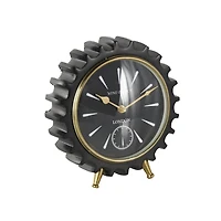 Black Aluminum Gear Clock with Gold Hands and Legs