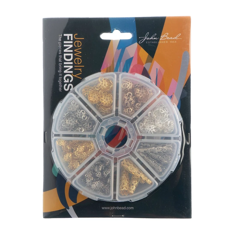 John Bead Bead Caps Assortment Round 8 Slot Jewelry Findings & Making Kit, 1020ct.