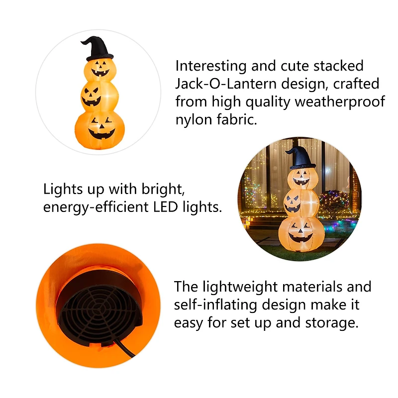 Glitzhome® 8ft Lighted Inflatable Stacked Jack-O-Lantern Pumpkins Décor