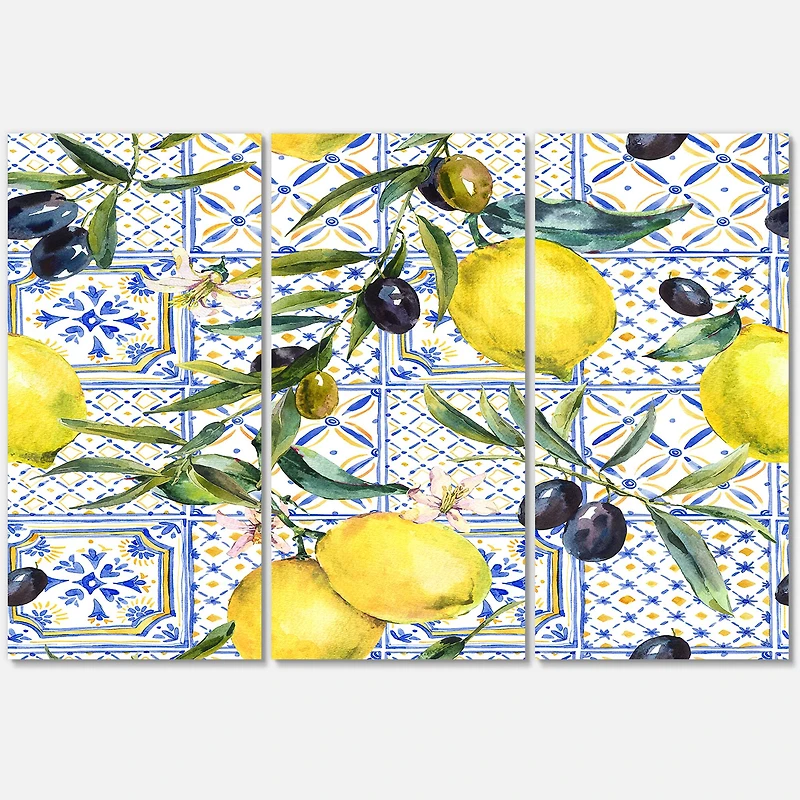 Designart - Lemon Ornament On Blue Geometrical Pattern III