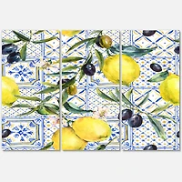 Designart - Lemon Ornament On Blue Geometrical Pattern III