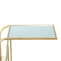 Hello Honey® 28'' Gold Metal Side Table with Magazine Rack and Glass Top