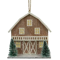 4" Battery Operated Lighted Rustic House with Trees Christmas Ornament