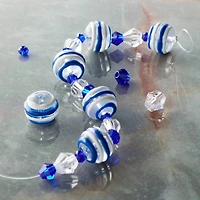 Blue & White Stripe Lampwork Glass Round Bead Mix by Bead Landing™