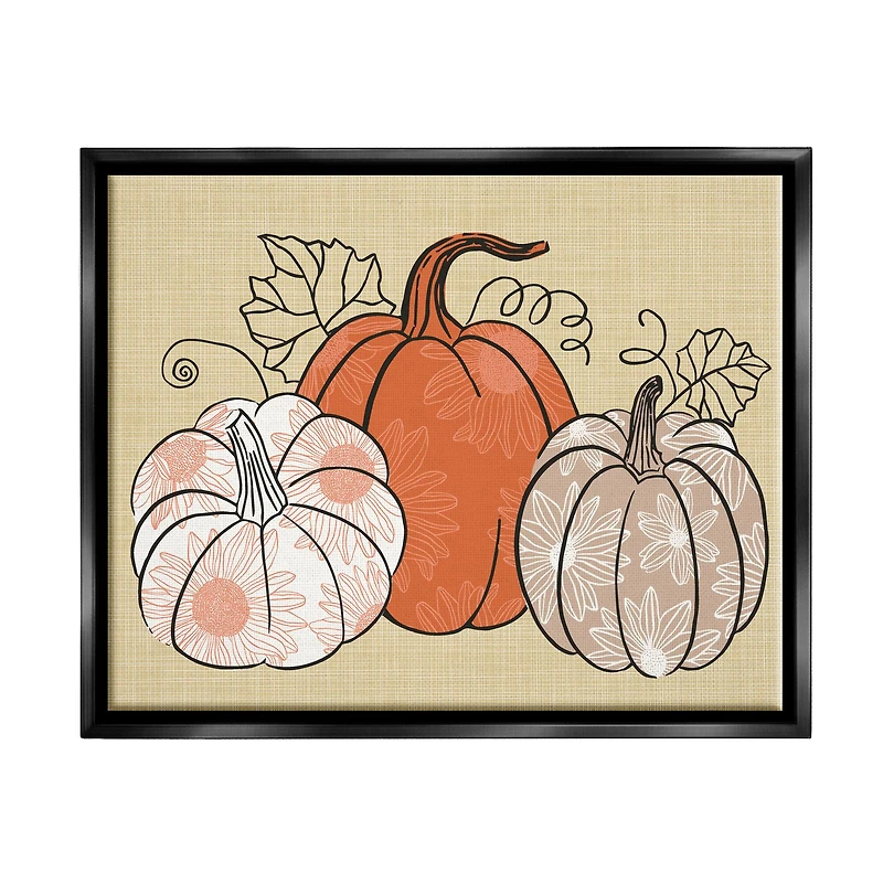 Stupell Industries Autumnal Pumpkins Sunflower Pattern Framed Floater Canvas Wall Art