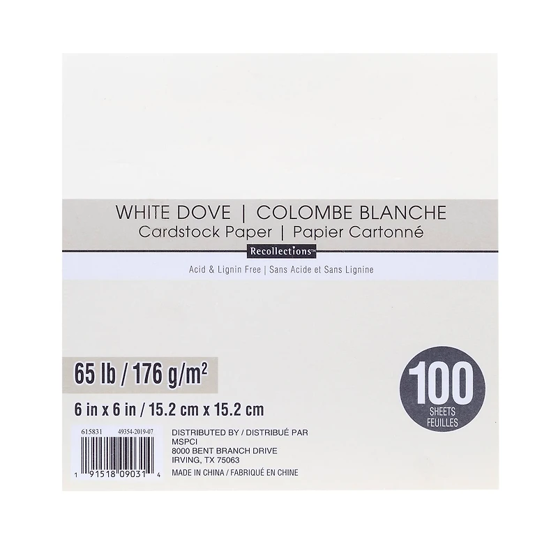 12 Packs: 100 ct. (1,200 total) White Dove 6" x 6" Cardstock Paper by Recollections™
