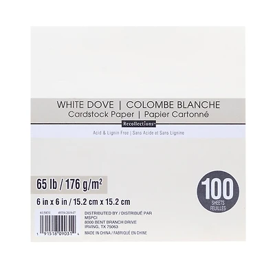 12 Packs: 100 ct. (1,200 total) White Dove 6" x 6" Cardstock Paper by Recollections™