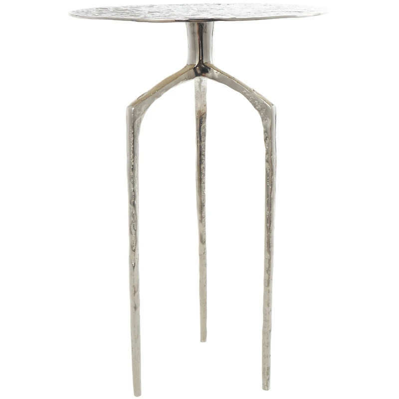 Silver Aluminum Geometric Slim Textured Accent Table