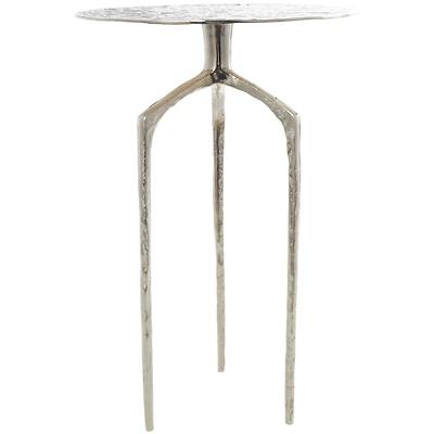 Silver Aluminum Geometric Slim Textured Accent Table