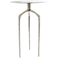 Silver Aluminum Geometric Slim Textured Accent Table