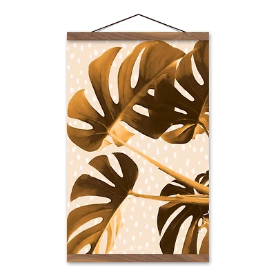 Yellow Dots Monstera 12" x 18" Teak Hanging Canvas