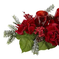 4" Triple Red Hydrangea Candelabrum Centerpiece