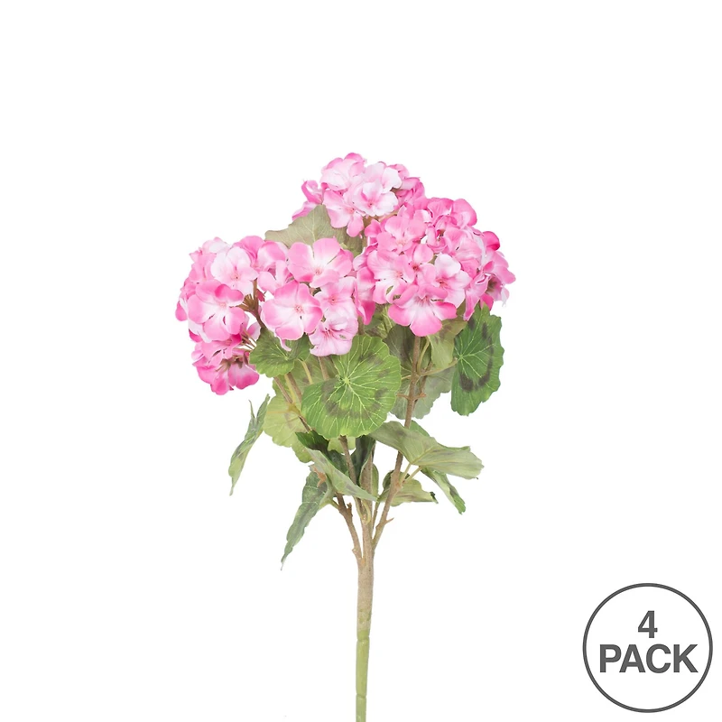 18" Artificial Light Pink Geranium Bush, 4ct.