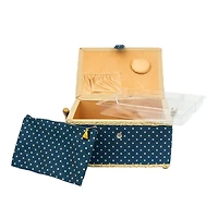 SINGER® Large Blue Polka Dot Print Sewing Basket with Matching Zipper Pouch