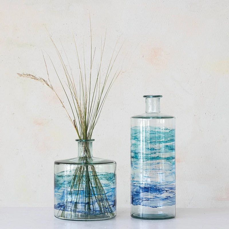 Hello Honey® 15.75" Blue Ombre Hand Painted Reclaimed Glass Vase
