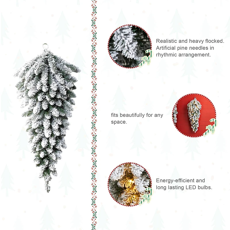 Glitzhome® 36" Pre-Lit Flocked Christmas Teardrop with LED Lights and Timer