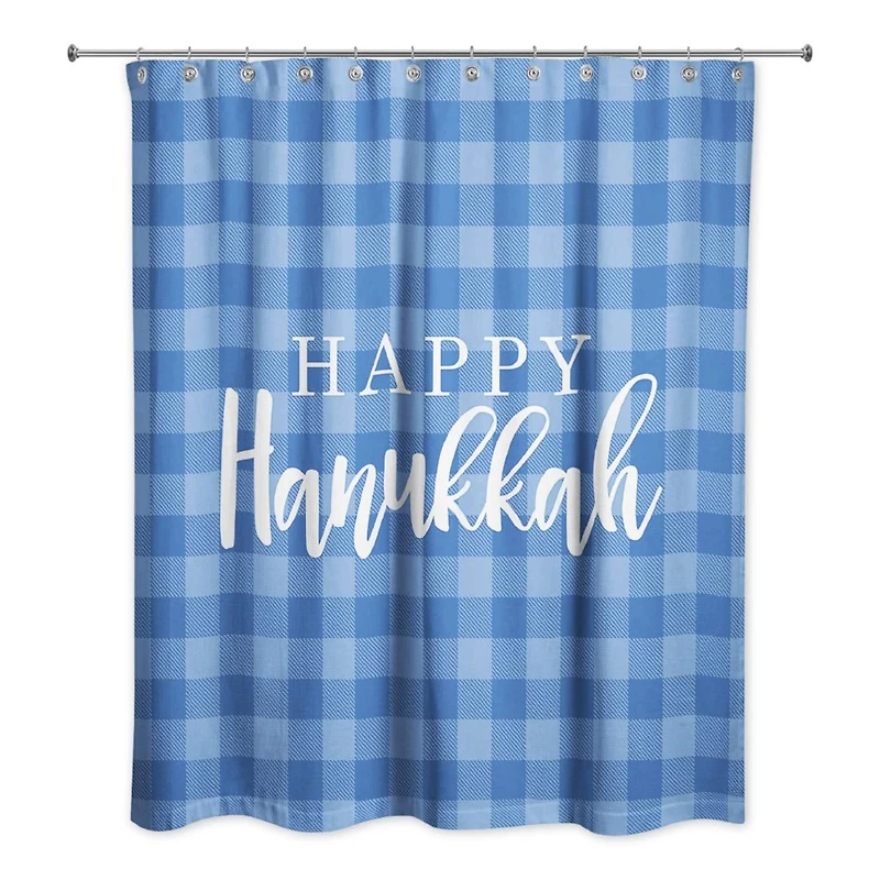 Happy Hanukkah Buffalo Check Shower Curtain