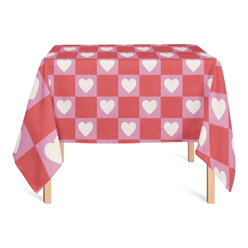 Heart Checkered Board Pattern 58" x 58" Tablecloth