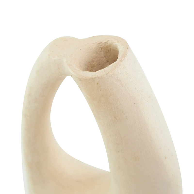 18" Beige Paper Mache Abstract Curved Vase with Handle