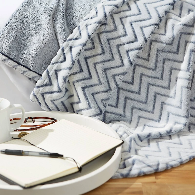 DII® French Blue Chevron Plush Throw
