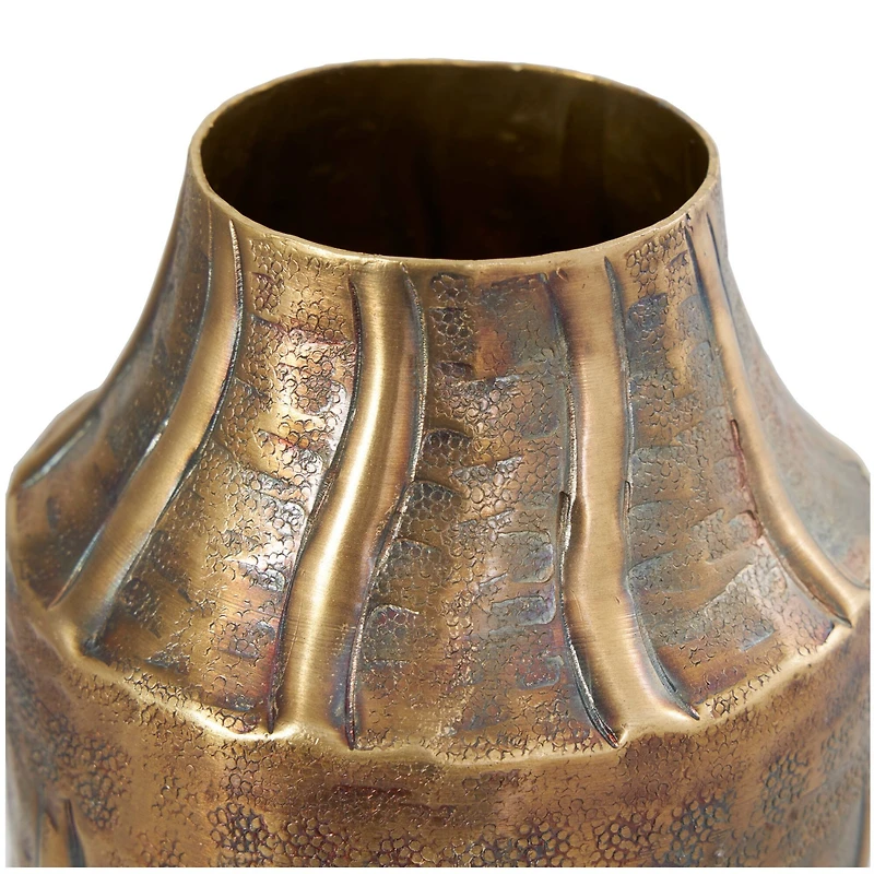 14" Brass Metal Snakeskin Inspired Vase with Dimensional Wavy Accents