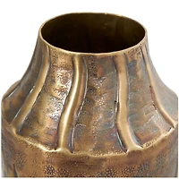 14" Brass Metal Snakeskin Inspired Vase with Dimensional Wavy Accents