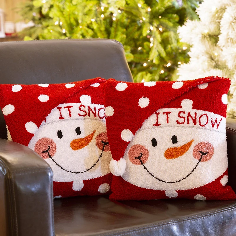 Glitzhome® Hooked 3D Snowman Throw Pillow Set