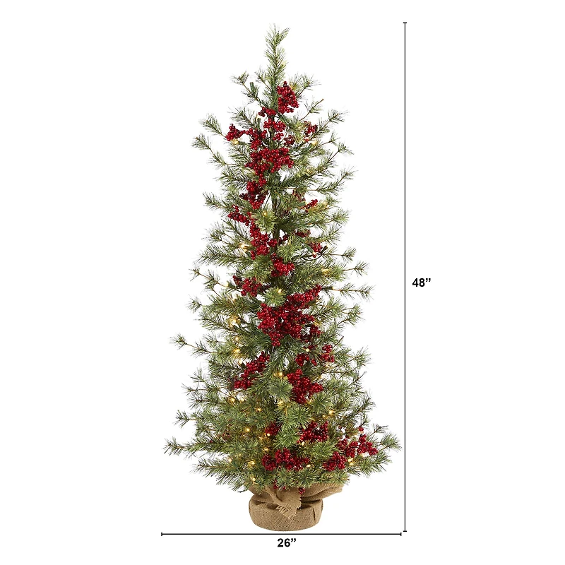 4ft. Pre-Lit Berry & Pine Artificial Christmas Tree, Warm White Lights