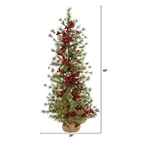 4ft. Pre-Lit Berry & Pine Artificial Christmas Tree, Warm White Lights