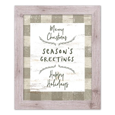 Taupe Buffalo Check Holiday Phrases Print in Western White Frame
