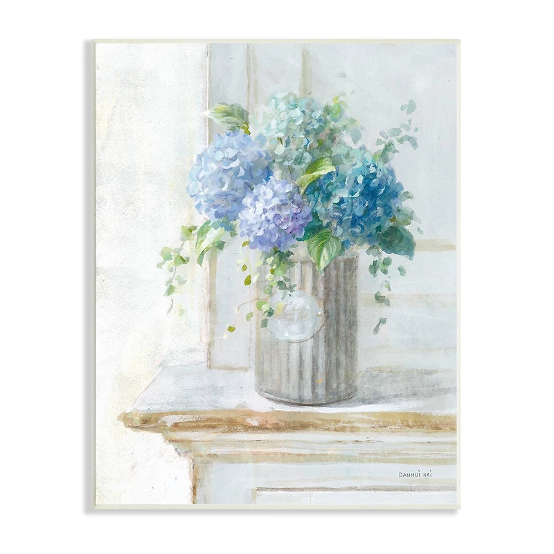 Stupell Industries Blue Hydrangea Bouquet Country Milk Tin Floral Painting Wall Plaque