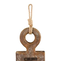 Whitewashed Brown Wood Anchor Wall Hook Set with 4 Bronze Hangers and Hanging Rope