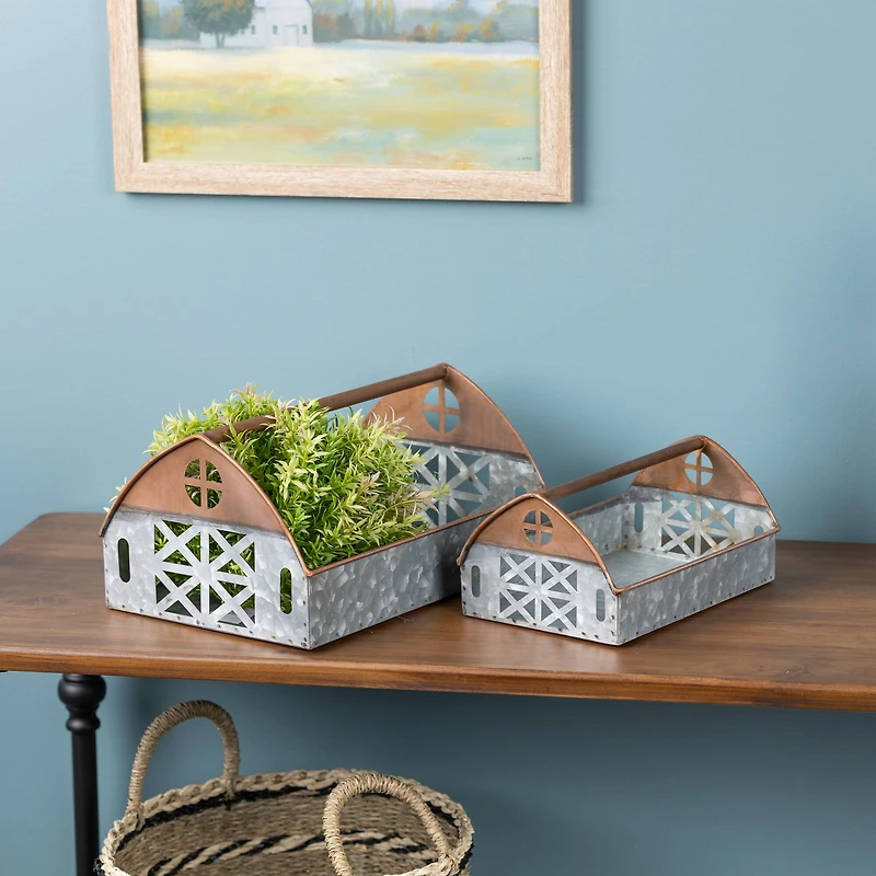 Galvanized Metal Barn Caddy Tray Set