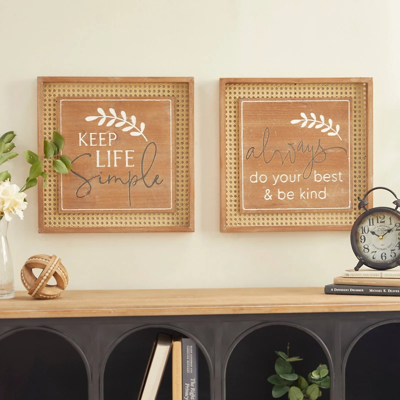 Set of 2 Brown Wood Farmhouse Wall Decor 16"x 16"