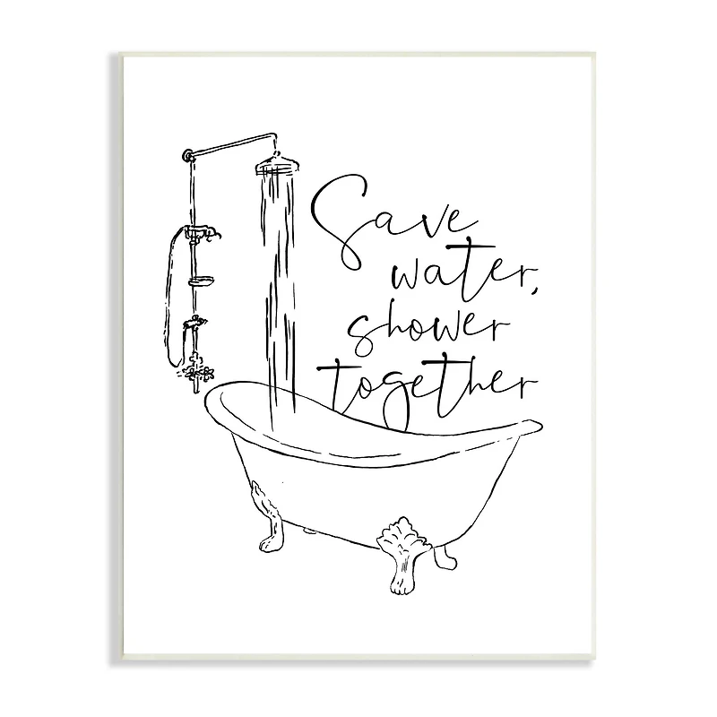 Stupell Industries Shower Together Funny Ink Drawing Bathroom Design Wood Wall Plaque