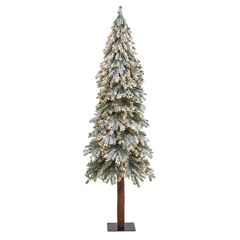 6ft. Pre-Lit Flocked Grand Alpine Artificial Christmas Tree, Clear LED Lights