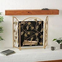 36" Gold Metal Fruit Foldable 3-Panel Fireplace Screen with Leaf Accents