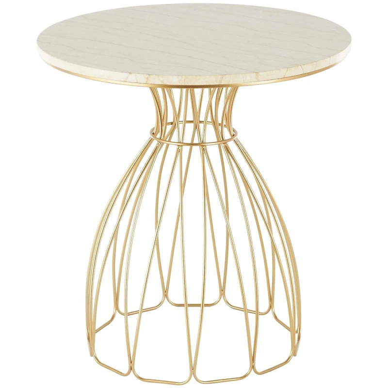 25" Gold Metal Flower Inspired Accent Table with Cream Marble Tabletop