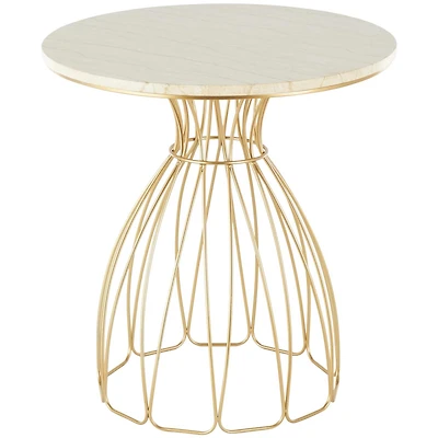 25" Gold Metal Flower Inspired Accent Table with Cream Marble Tabletop
