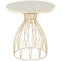 25" Gold Metal Flower Inspired Accent Table with Cream Marble Tabletop