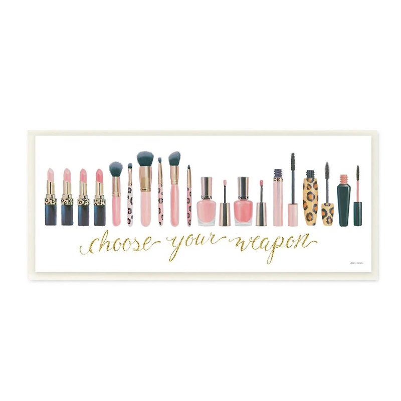 Stupell Industries Choose Your Weapon Phrase Glam Cosmetics Word Art Wood Wall Plaque