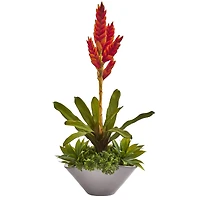 2ft. Tropical Bromeliad & Agave Plant in Gray Planter